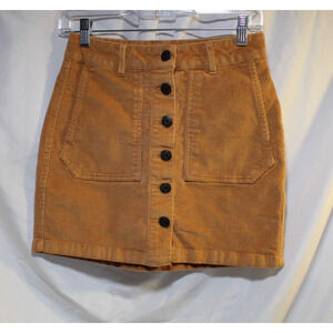 Wild Fable Mini Skirt Women's 4 Tan/Brown Corduroy Pockets Button Front